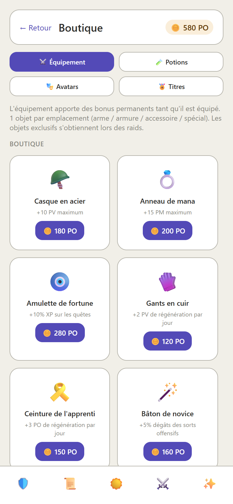 Écran élève : la boutique